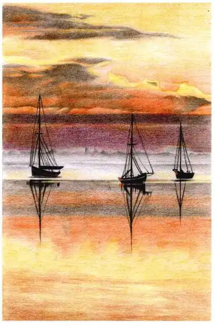 彩铅画海上日出风景教程步骤