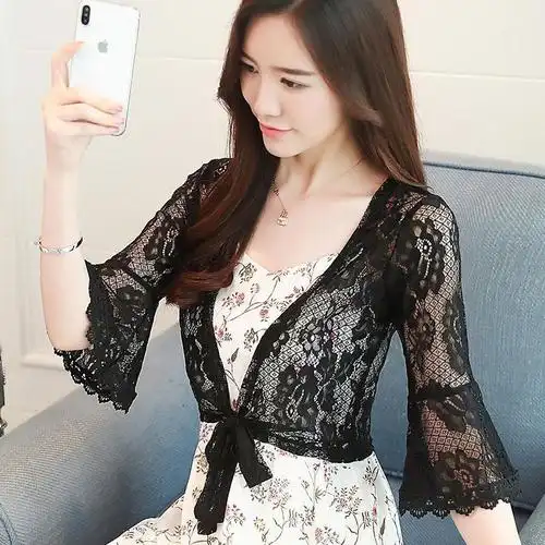 蕾丝小披肩女夏季配吊带裙子披肩短款外搭罩衫防晒衣薄款莎丞