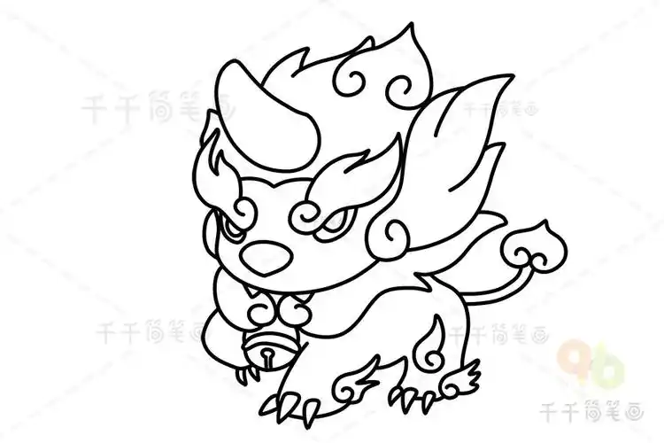 古代传说中的年兽简笔画涂色模板图片