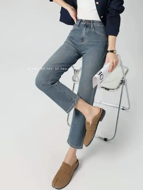 牛仔裤代嘉儿2024春季新款女82391高腰蓝显瘦显高经典九分烟管裤