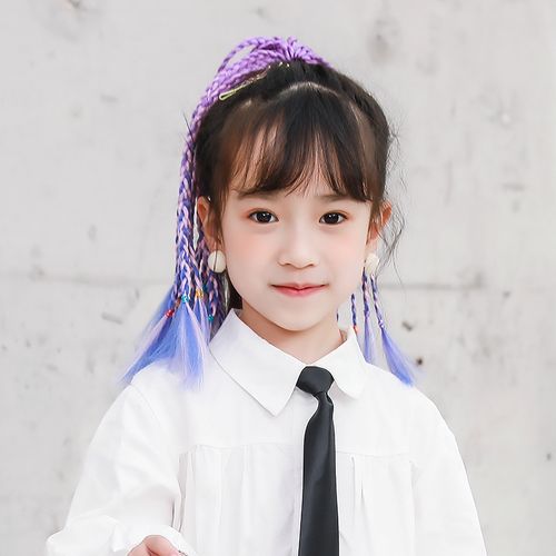 儿童假发发饰头饰假马尾辫子绑带式彩编头绳女童短款舞台可爱造型