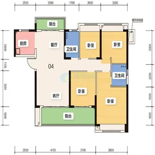锦绣国际花城五期三区5幢04单元户型 4房2厅厨2卫 建面128㎡鉴赏