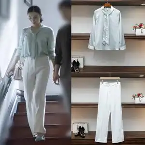 小舍得南俪宋佳同款衣服女春夏新款气质纯色系带衬衫上衣半裙套装