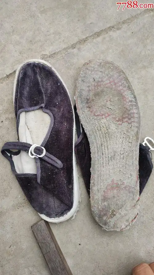 旧鞋收藏女士一带旧布鞋黑色绒面千层手纳底25厘米39码