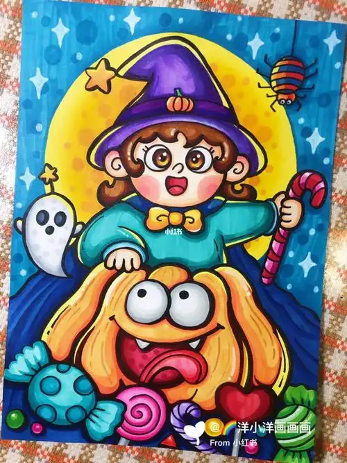 【原创】万圣节主题画小女孩画儿童创意画南瓜