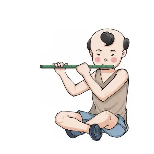 盘腿坐在地上吹笛子的卡通牧童5107035图片免抠素材