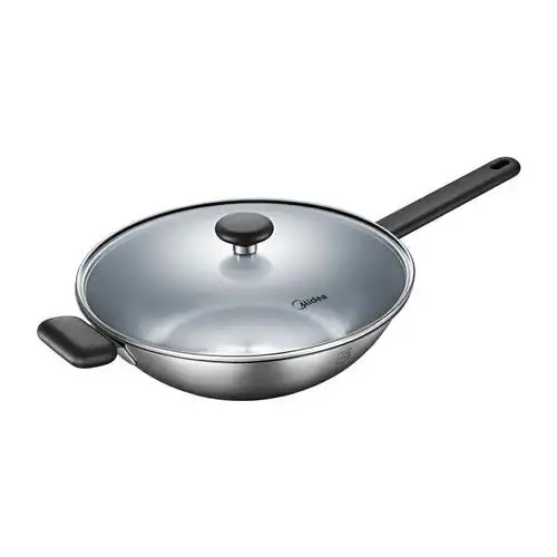 美的304不锈钢炒锅不粘锅家用健康无涂层炒菜锅燃磁通用32cm烹饪锅具