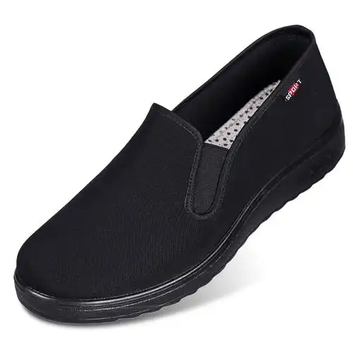 老北京布鞋男士春秋季酒店服务员工作鞋纯黑色圆头软底特价男单鞋休闲