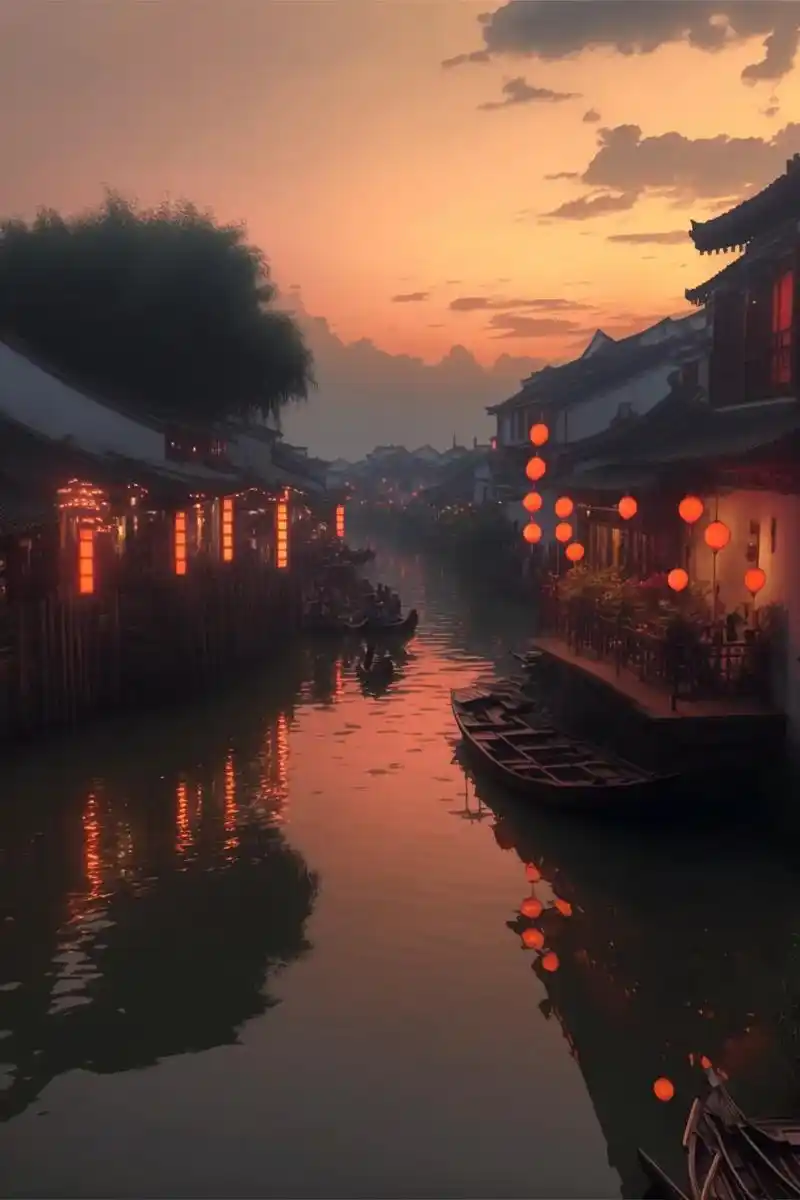 烟雨江南,小桥流水,明月红灯,美极了#抖音图文来了 #图文热 - 抖音