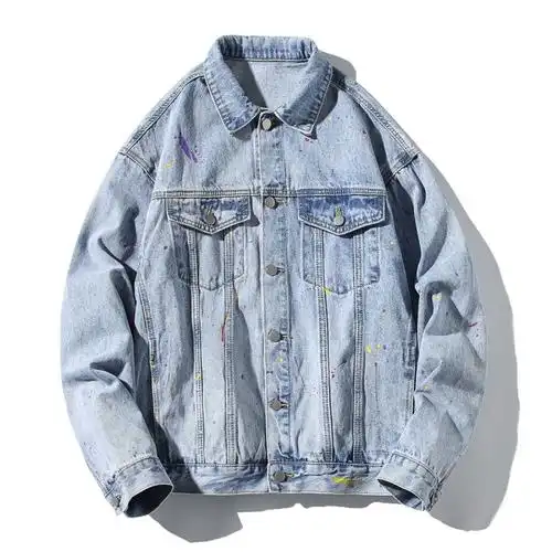 白底平铺图22春装泼墨牛仔夹克油漆个性牛仔衣日系外套bd100p85