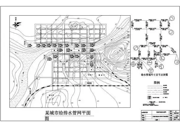 某城市给排水管网工程平面布置图cad设计图