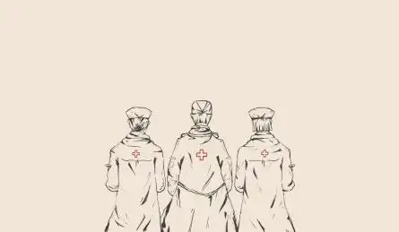 医生和护士的背影线描插画