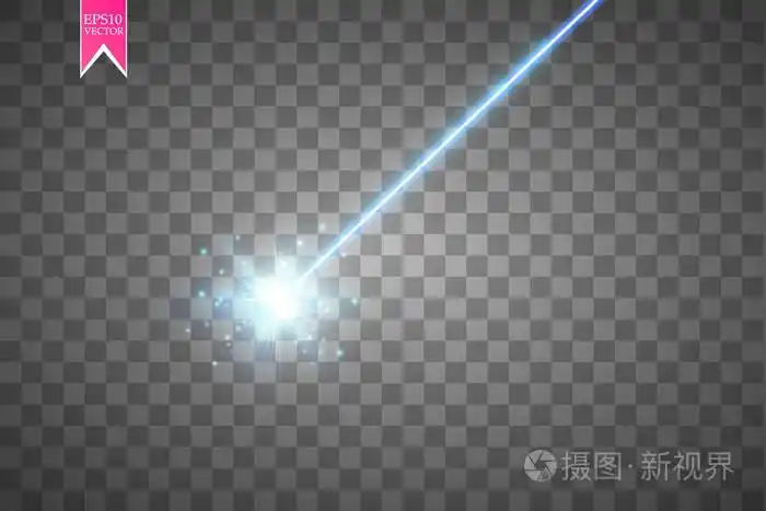 抽象的蓝色激光光束在透明黑色背景上隔离矢量插画eps10