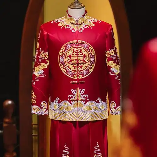 新郎结婚礼服复古唐装2021年新款接亲婚服龙凤褂男中式秀禾服男装