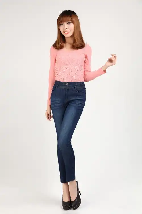 圣夫女裤 牛仔裤 女韩版秋装新款中腰修身弹力小脚牛仔长裤显瘦铅笔裤