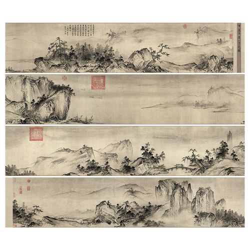 南 宋夏圭 溪山清远图 山水画长卷高清微喷客厅风景装饰画