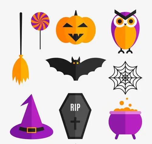 8款彩色万圣节元素矢量素材