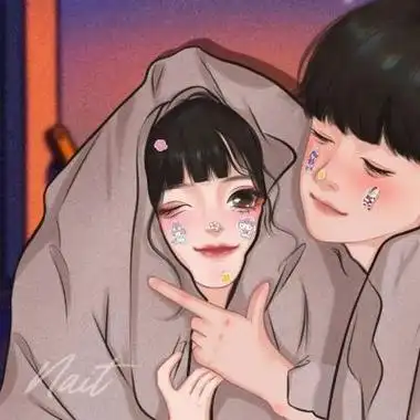 一男一女高质量可爱手绘情侣头像