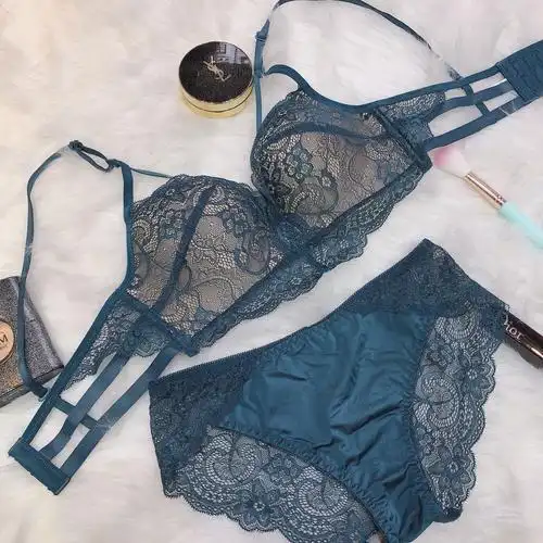 正品 升价 中厚杯性感胸前交叉镂空内衣美背聚拢女士文胸套装代发