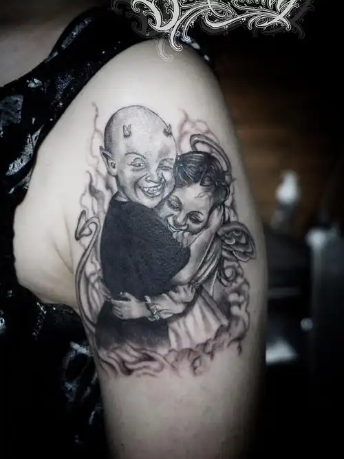 魔鬼&天使_纹身图案手稿图片_杨子龙的纹身作品集