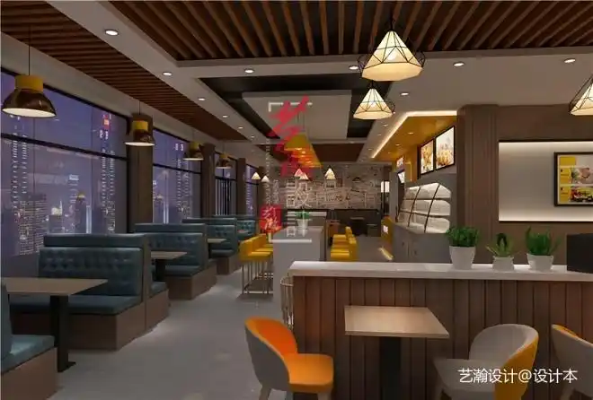 平米装修案例_效果图 - 快餐厅效果图设计店铺设计烧烤店设计小吃店