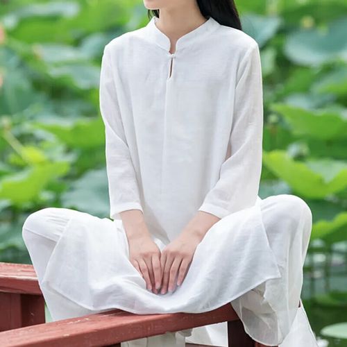 勤度禅服佛系女打坐风禅意复古连衣裙两件套棉麻茶艺服禅修服 2673