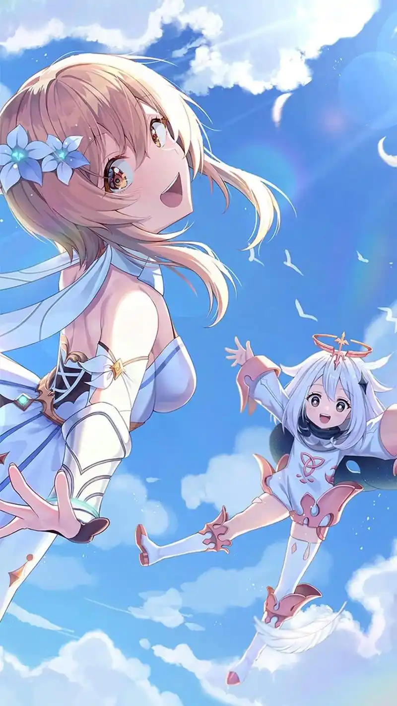 原神#原神壁纸#旅行者#派蒙#荧 抖音搜"神图君"进小程序 - 抖音