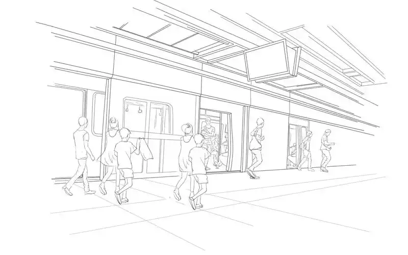 地铁站线描手绘