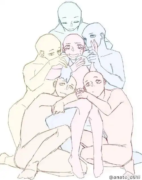 多人动作线稿模板绘画参考#最近画了什么