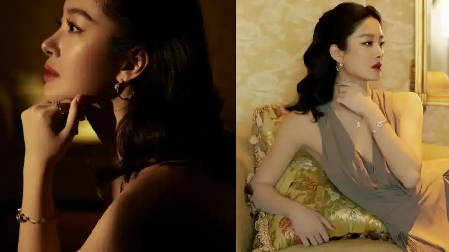 杨采钰卷发红唇搭礼服珠宝 风情万种好迷人#明星#杨采钰