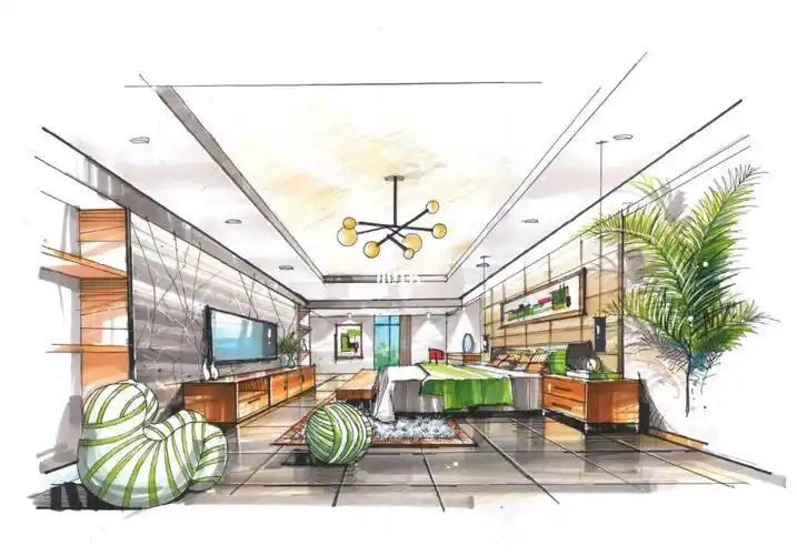 室内客厅马克笔效果图