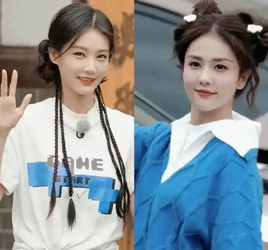 白鹿奔跑吧特别季蓝色毛衣路透##李一桐奔跑吧特别季白色短袖路透