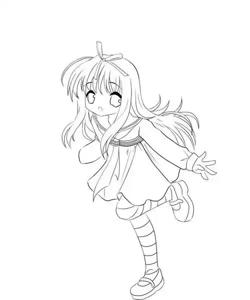 q版人物动漫线稿黑白线稿素材