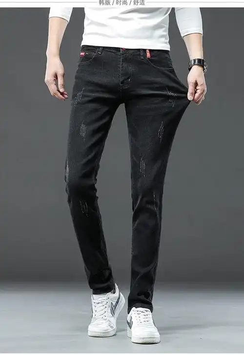 clceya212022男装灰色牛仔裤韩版潮流弹力修身小脚裤青年百搭男士裤子