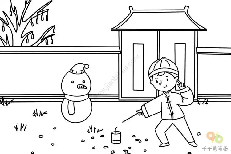 过年放鞭炮简笔画图片_春节简笔画