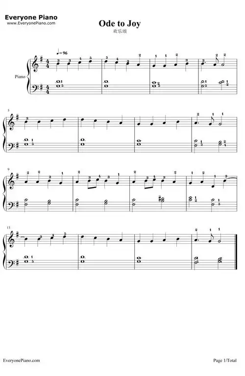 欢乐颂五线谱预览1