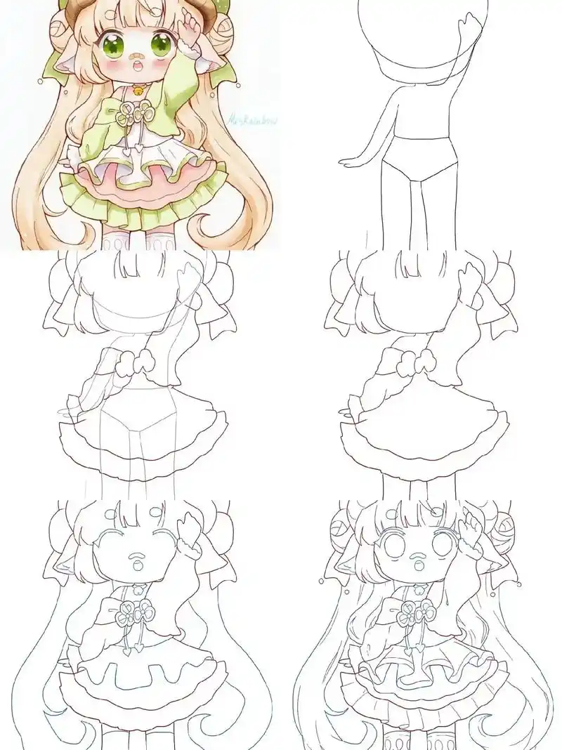 第一步定出人物比例,绘画人体结构动作. 第 - 抖音