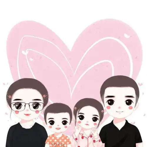 一家三口,四口微信头像,让人感觉温暖的手绘头像,喜欢吗?