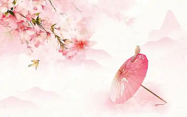 古风水墨水彩插画花朵油纸伞古风中国风花