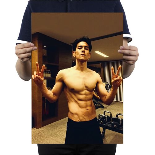 画复古牛皮纸宿舍卧室墙贴健身馆肌肉男励志  51x c401 彭于晏肌肉照