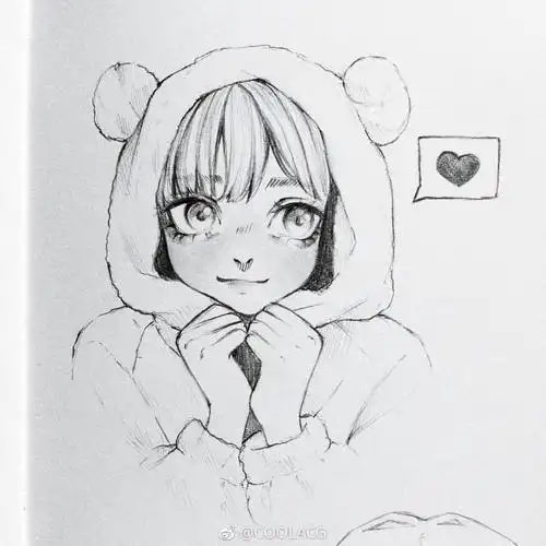 人物黑白动漫素材插画绘画线稿手绘女生男生长发短发转载