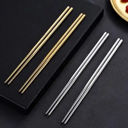 金色韩国筷子 304不锈钢家用方形防滑空心防烫筷商用餐厅餐具