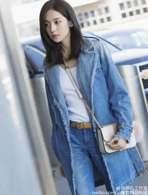 现货古力娜扎明星同款牛仔风衣气质百搭个性流苏毛边中长款外套女