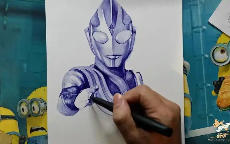 看这是什么圆珠笔手绘迪迦奥特曼