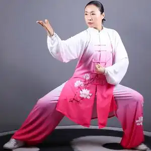 马蕾太极新款太极拳表演服团队演出服男女同款中长款刺绣玉兰花