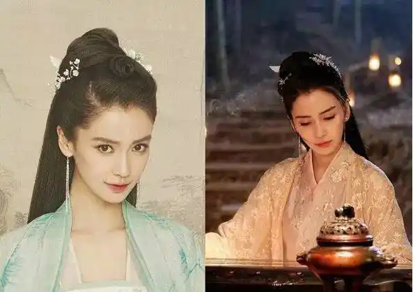 angelababy剧中造型,比较常见的是这一款,偏分歪发髻,上有流云图案