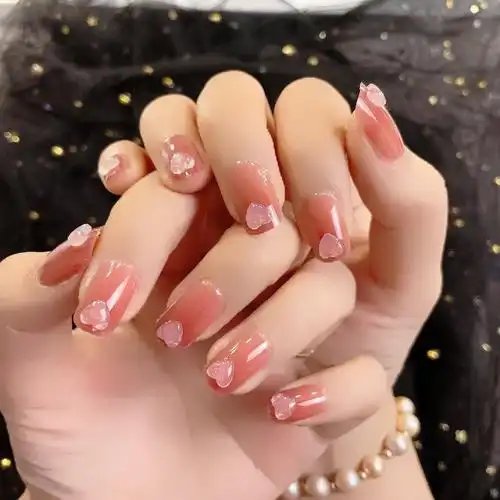 a331穿戴美甲温变爱心中长款假指甲贴片美甲工具成品甲片可拆卸