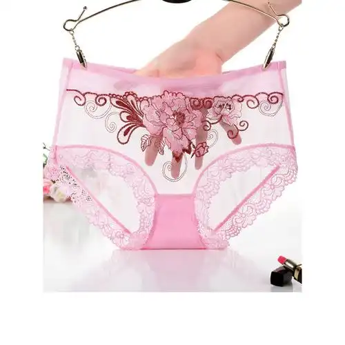 suntek性感内裤女蕾丝少女士中腰网纱诱惑冰丝超薄透明三角裤头