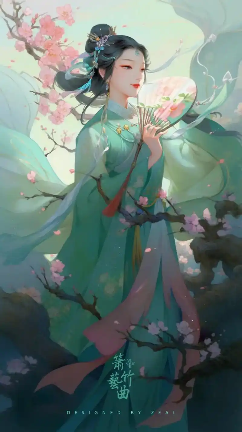 【aigc】国潮风美女插画系列.研究midjourney差不 - 抖音