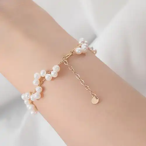 珍珠手链ins小众设计女天然珍珠原创14k包金简约个性百搭圆珠手饰